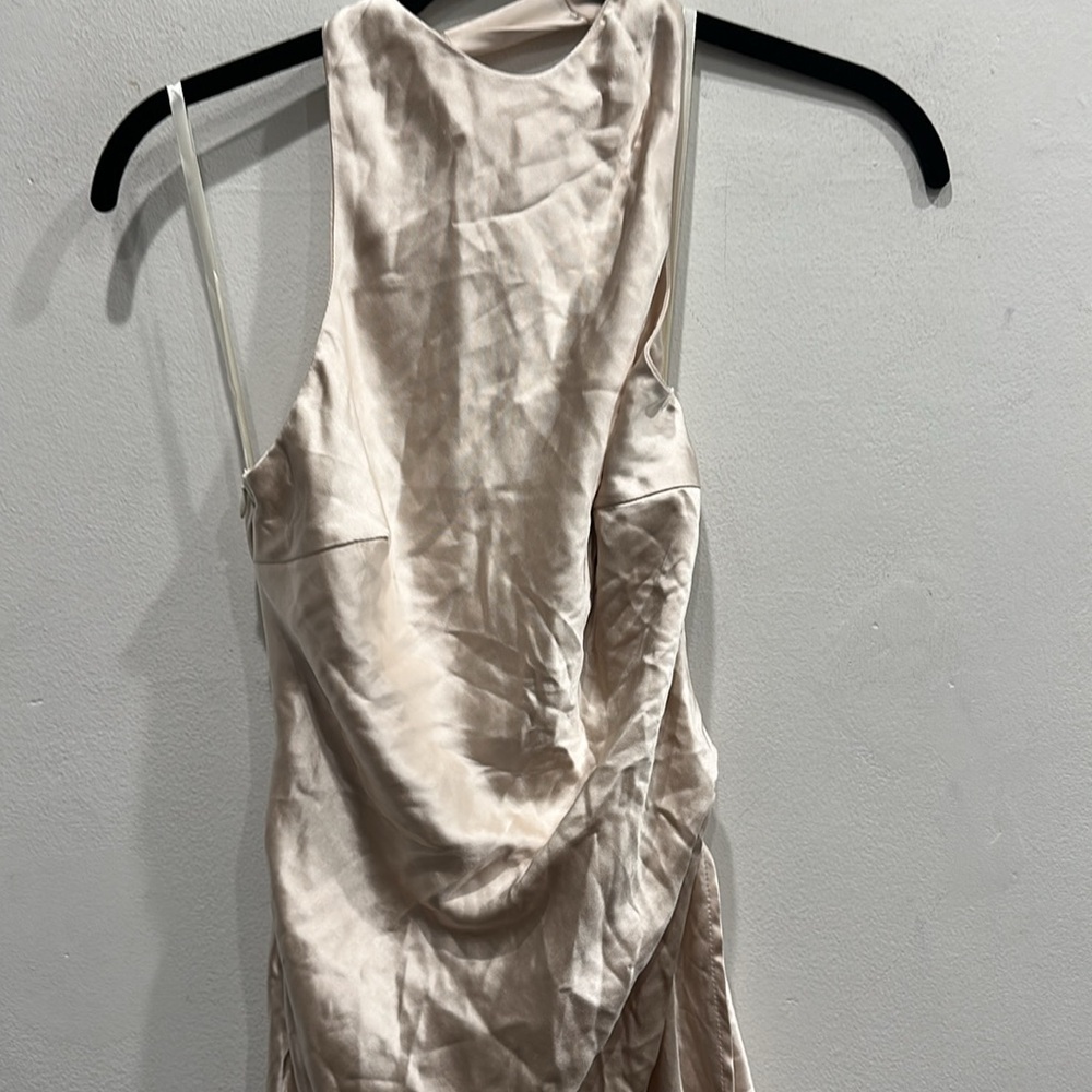HELLO MOLLY HALTER TWIST BACK Midi DRESS off white satin front slit size 2 NWT - Picture 5 of 11